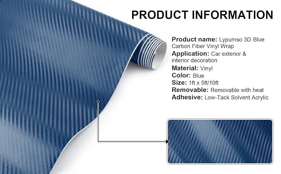 Lypumso 3D Blue Carbon Fiber Car Vinyl Wrap - detail image 4