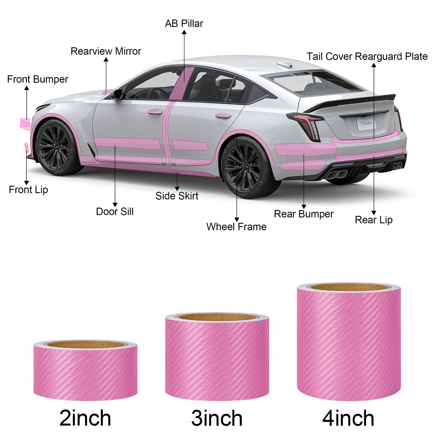 Lypumso® 3D Pink Carbon Fiber Vinyl Wrap Tape with Tools Kits