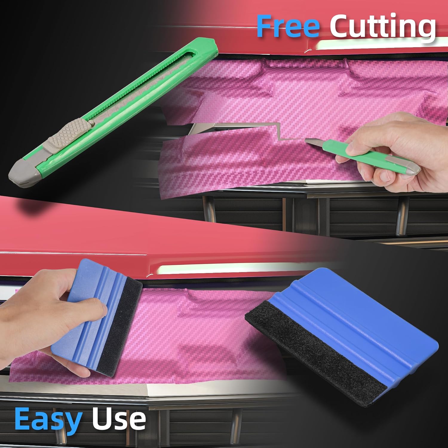 Lypumso® 6PCS Auto Emblem Vinyl Wrap Kit (Pink Carbon Fiber)