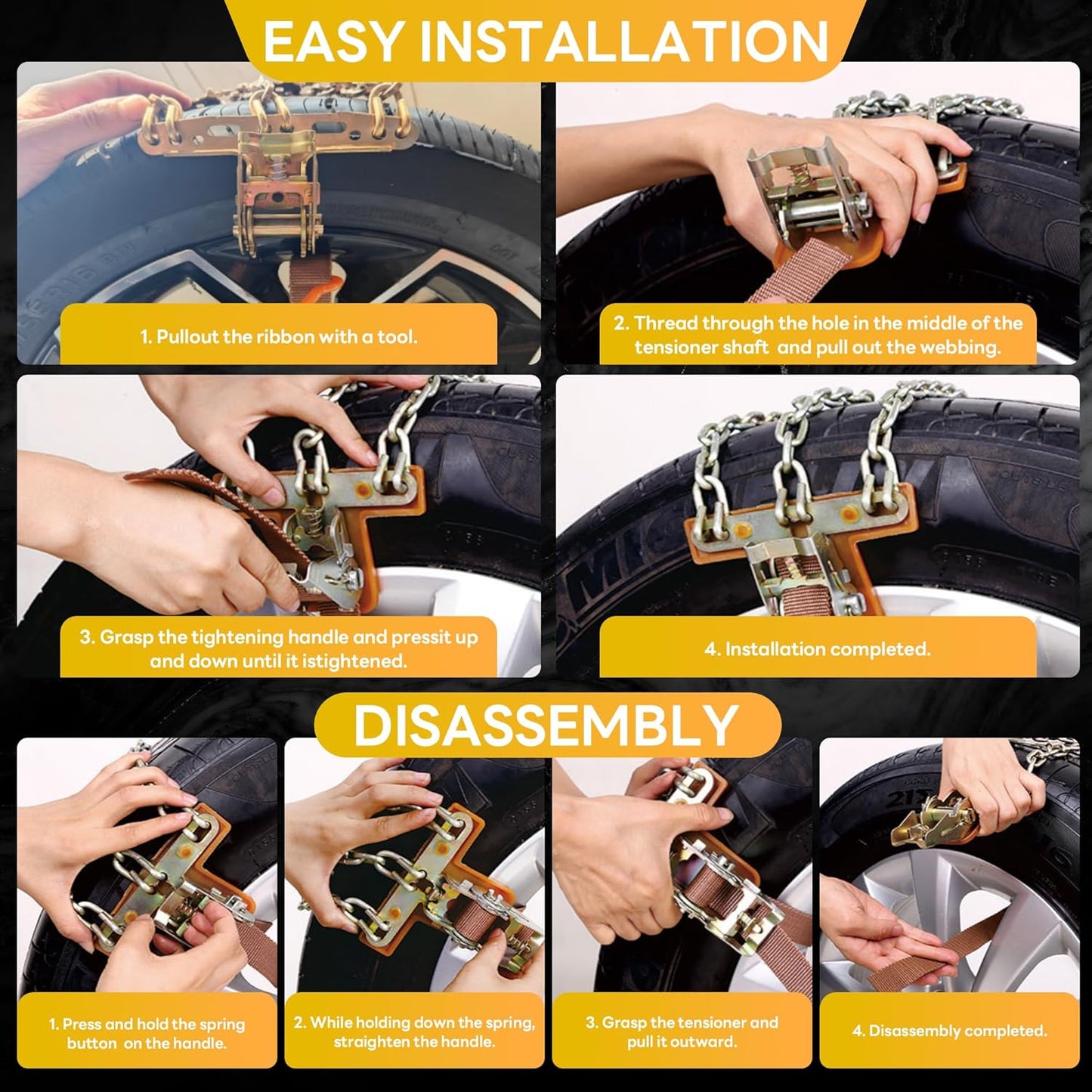 Lypumso® Tire Chains, Snow Chains, Anti-slip Tire Chains for Cars SUVs Pickup Trucks Adjustable Emergency Transaction Ch