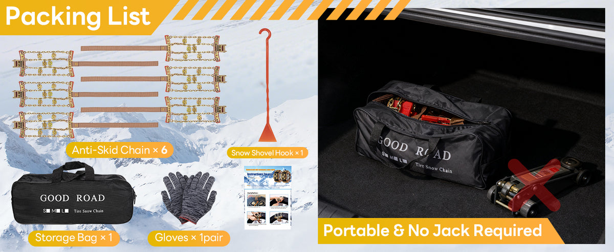 Lypumso Tire Chains, Snow Chains, Anti-slip Tire Chains for Cars SUVs Pickup Trucks Adjustable Emergency Transaction Chains for Ice Snow, Fit Tire Width 225-285mm, Set of 6 - detail image 5