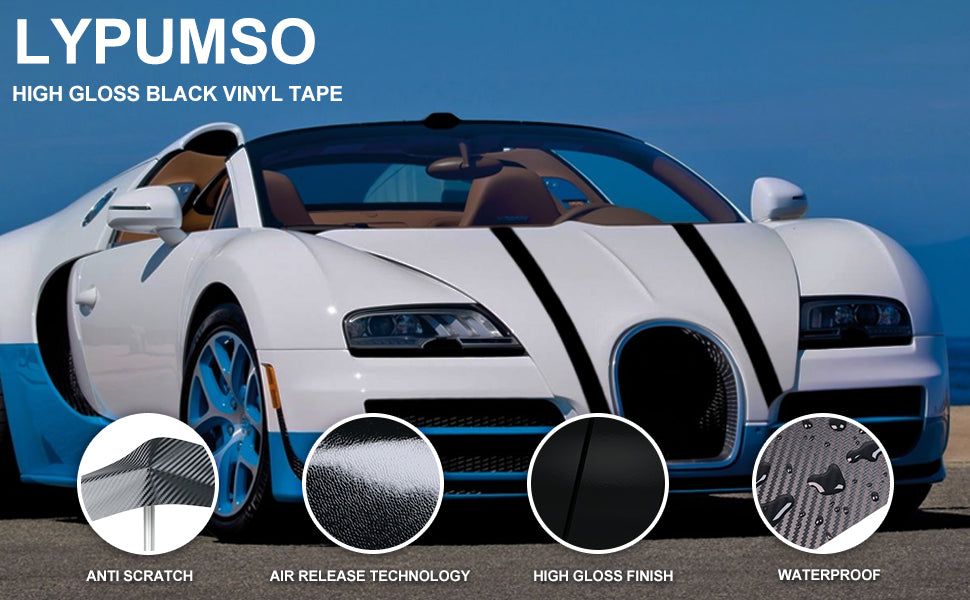 Lypumso Gloss Black Vinyl Wrap for Chrome Delete, Automotive Grade Self-Adhesive Tape - detail image 1
