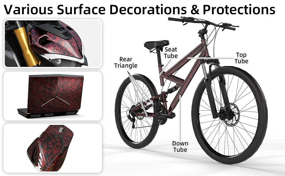 Lypumso Red Forged Carbon Fiber Gloss Crushed Stone Vinyl Wrap Tape - detail image 4